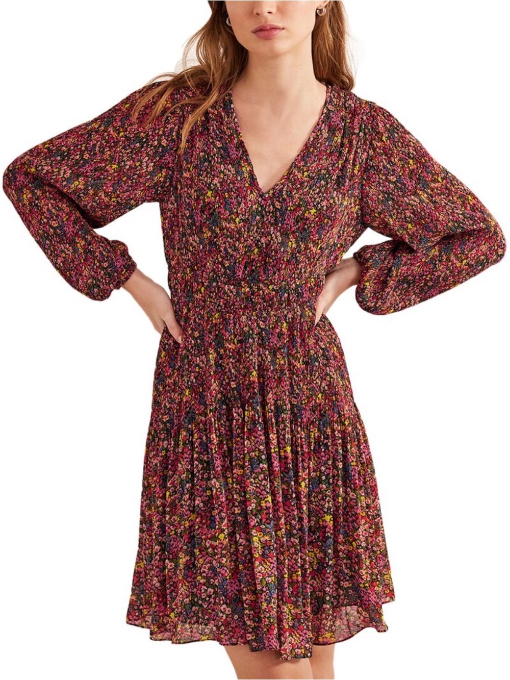 NWT Boden V-neck Plisse Floral Print Mini Dress US 20 / 22